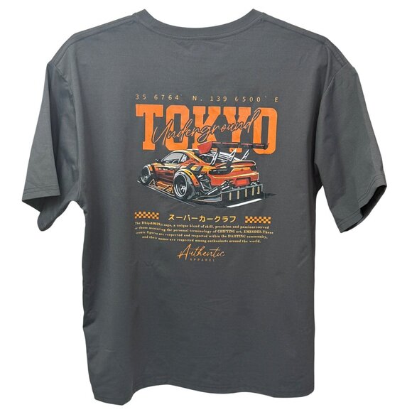 Tokyo Underground Graphic T-Shirt Men XL Gray Orange Car Drift Racing Design - Picture 2 of 5